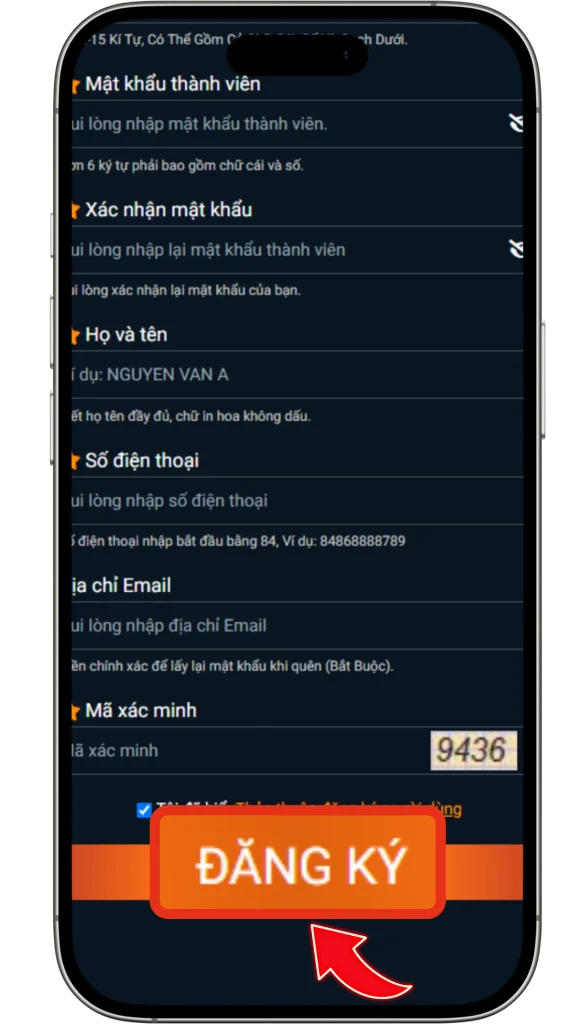 Điền thông tin đăng ký New88